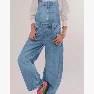 Women's Denim Barrel Leg Overalls